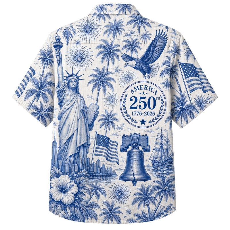 America 250th Blue Liberty Hawaiian Shirt