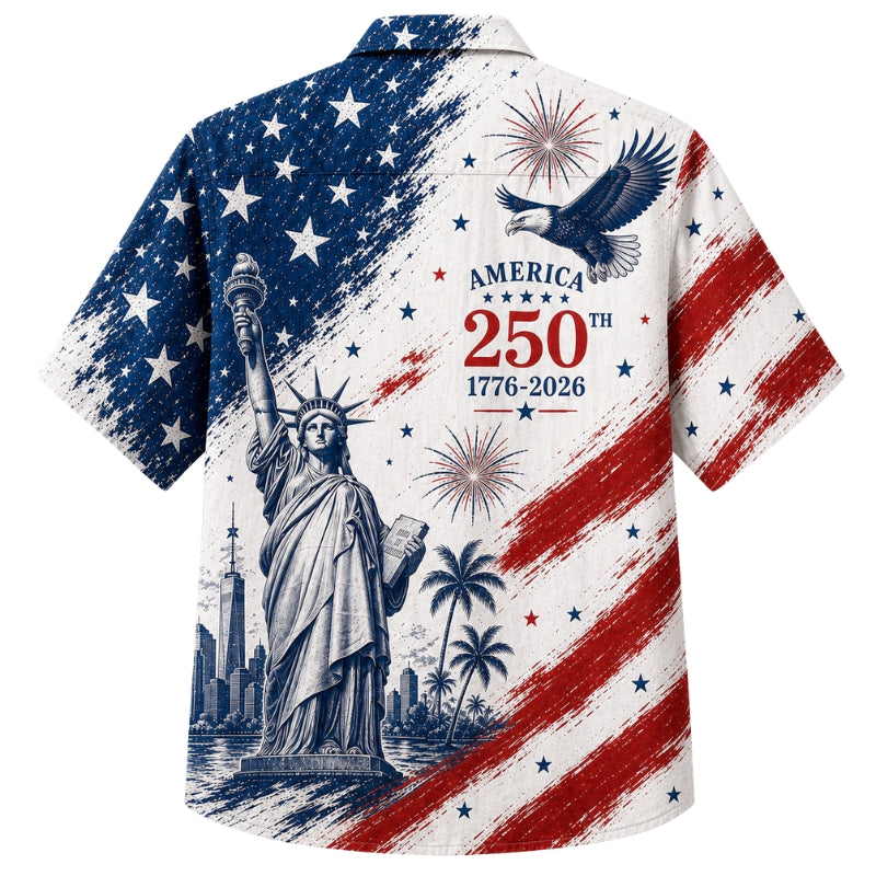 America 250th Liberty Brush Flag Hawaiian Shirt