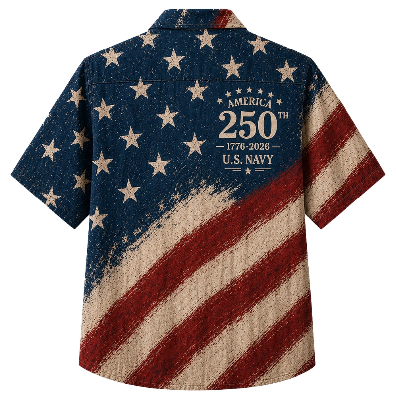 America 250th Navy USA Flag Hawaiian Shirt