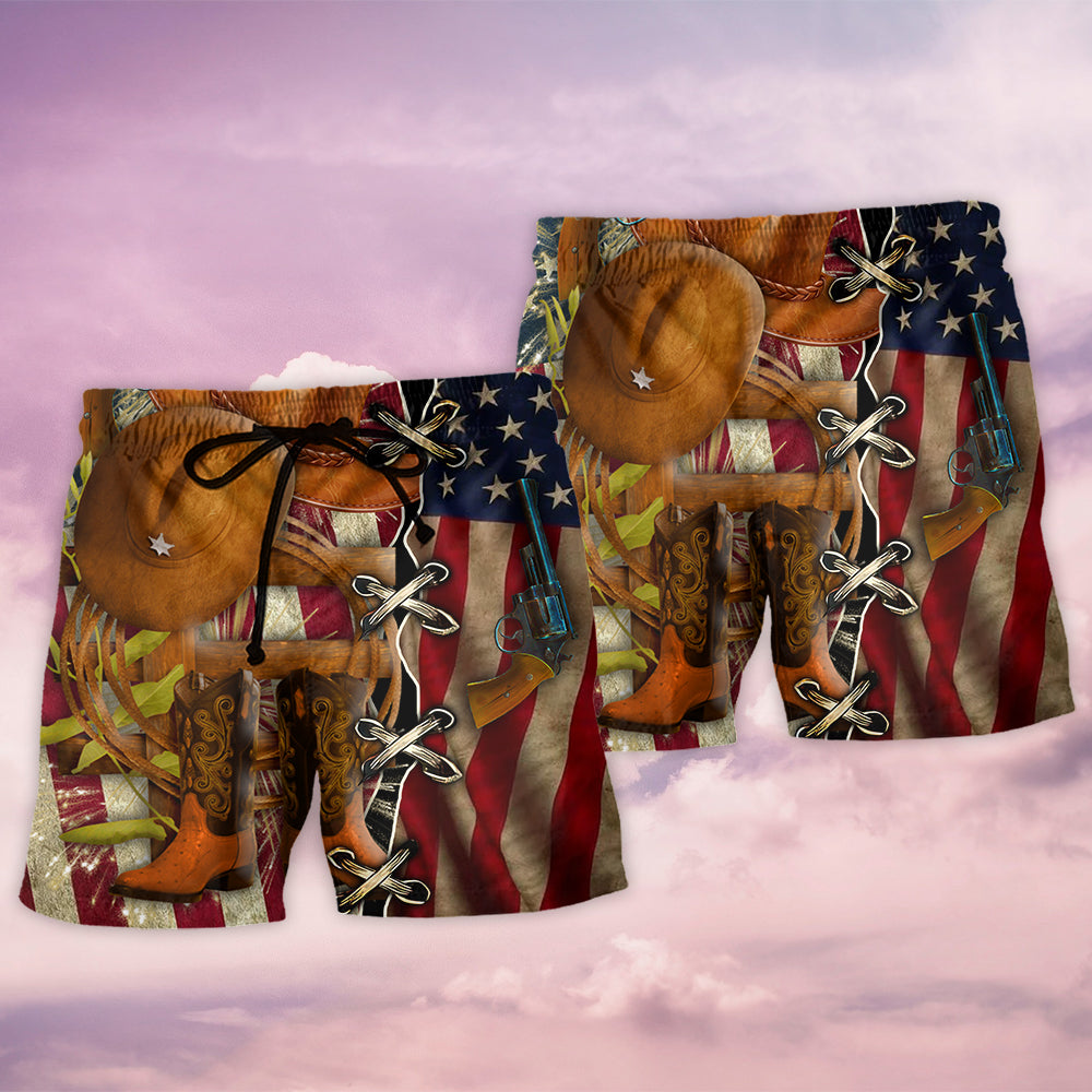 Cowboy Patriotic Independence Day Art – Beach Short