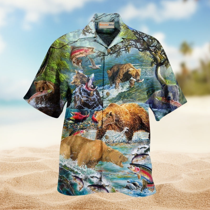 Animals Amazing Salmon Hunting With Bear Limited Edition – Hawaiian Shirt