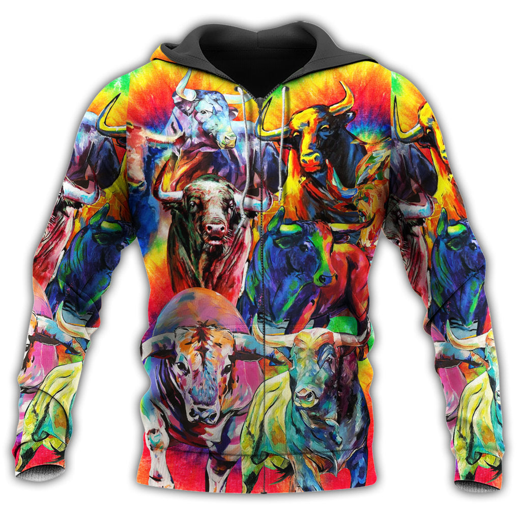 Colorful Bull Wildlife Painting - 3D Hoodie