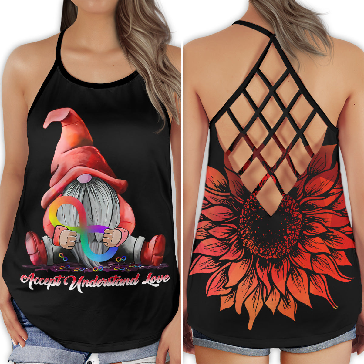 Autism Awareness Accept Understand Love Sunflower - Hollow Tank Top