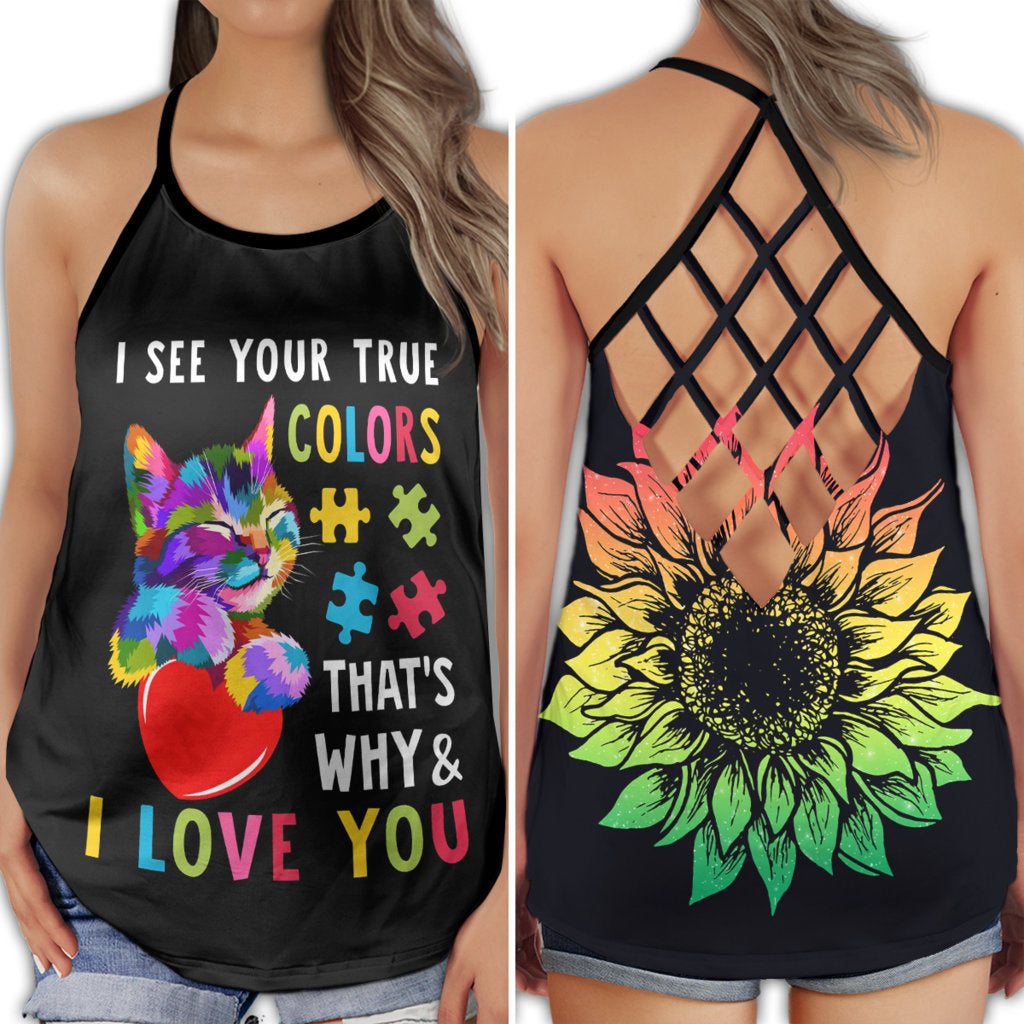 Autism Love True Colors Cat – Hollow Tank Top