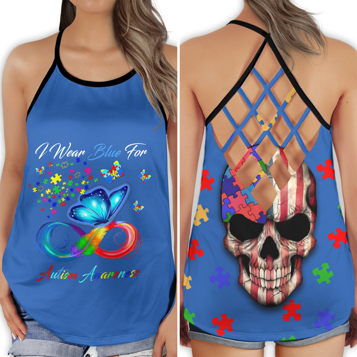 Autism Awareness Wear Blue Support Vibes - Hollow Tank Top