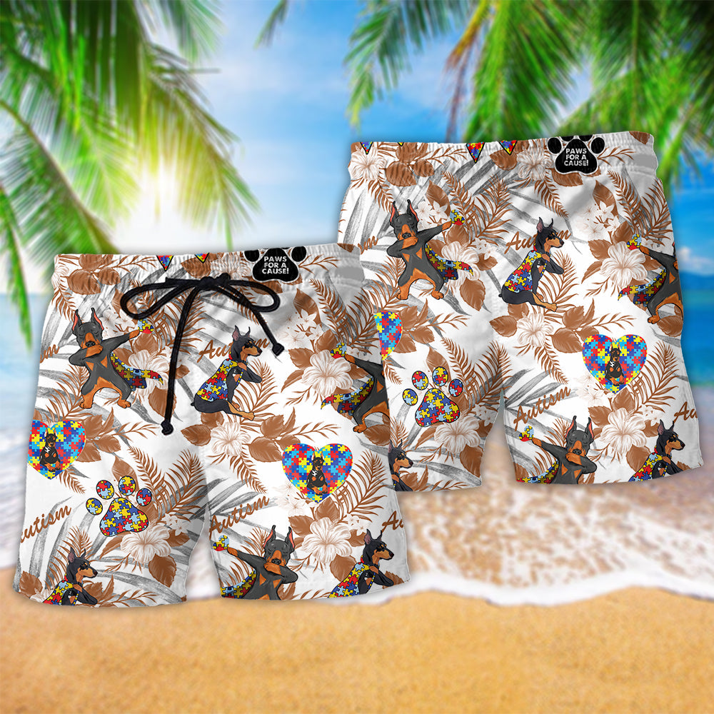 Doberman Autism Awareness Floral – Beach Short