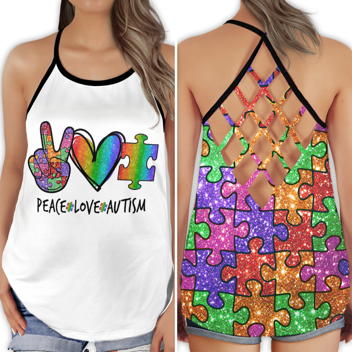 Autism Peace Love Awareness – Hollow Tank Top