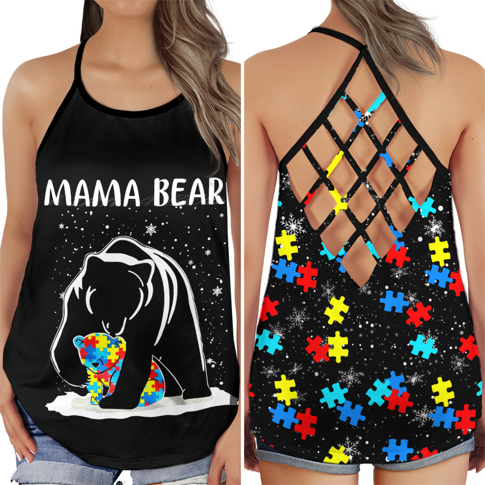 Autism Love Mama Bear Awareness Support Message Art - Hollow Tank Top