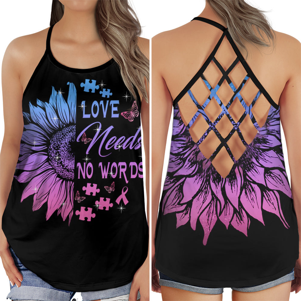Autism Love Needs No Words Sunflower – Hollow Tank Top