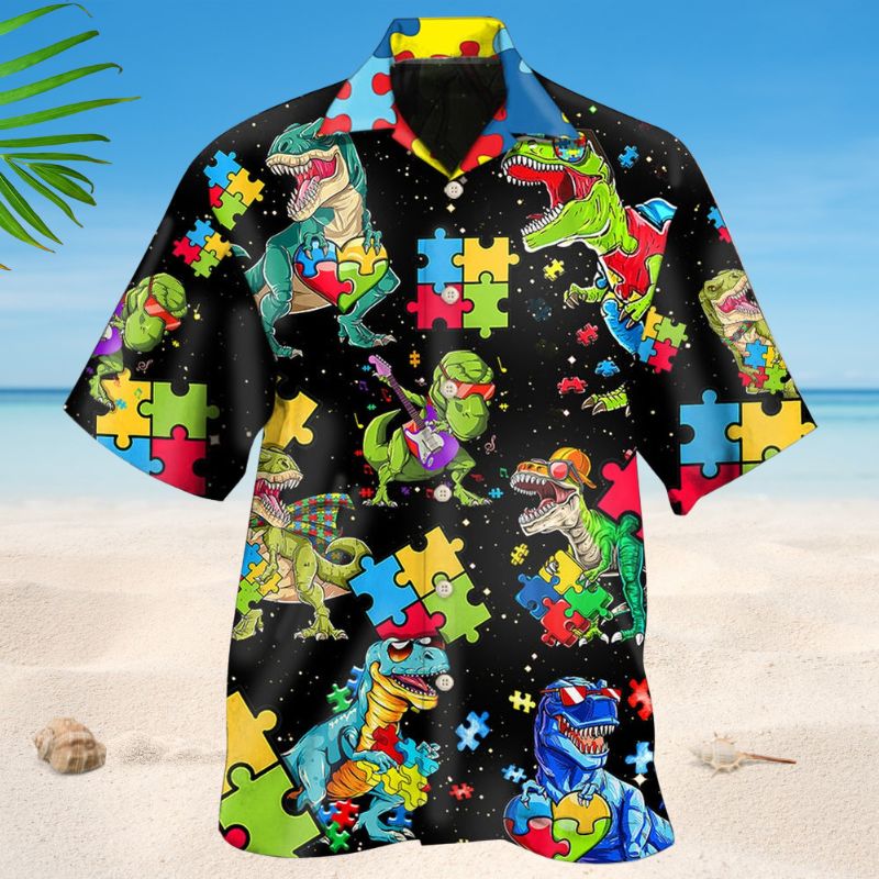 Autism Dinosaur Black Style – Hawaiian Shirt