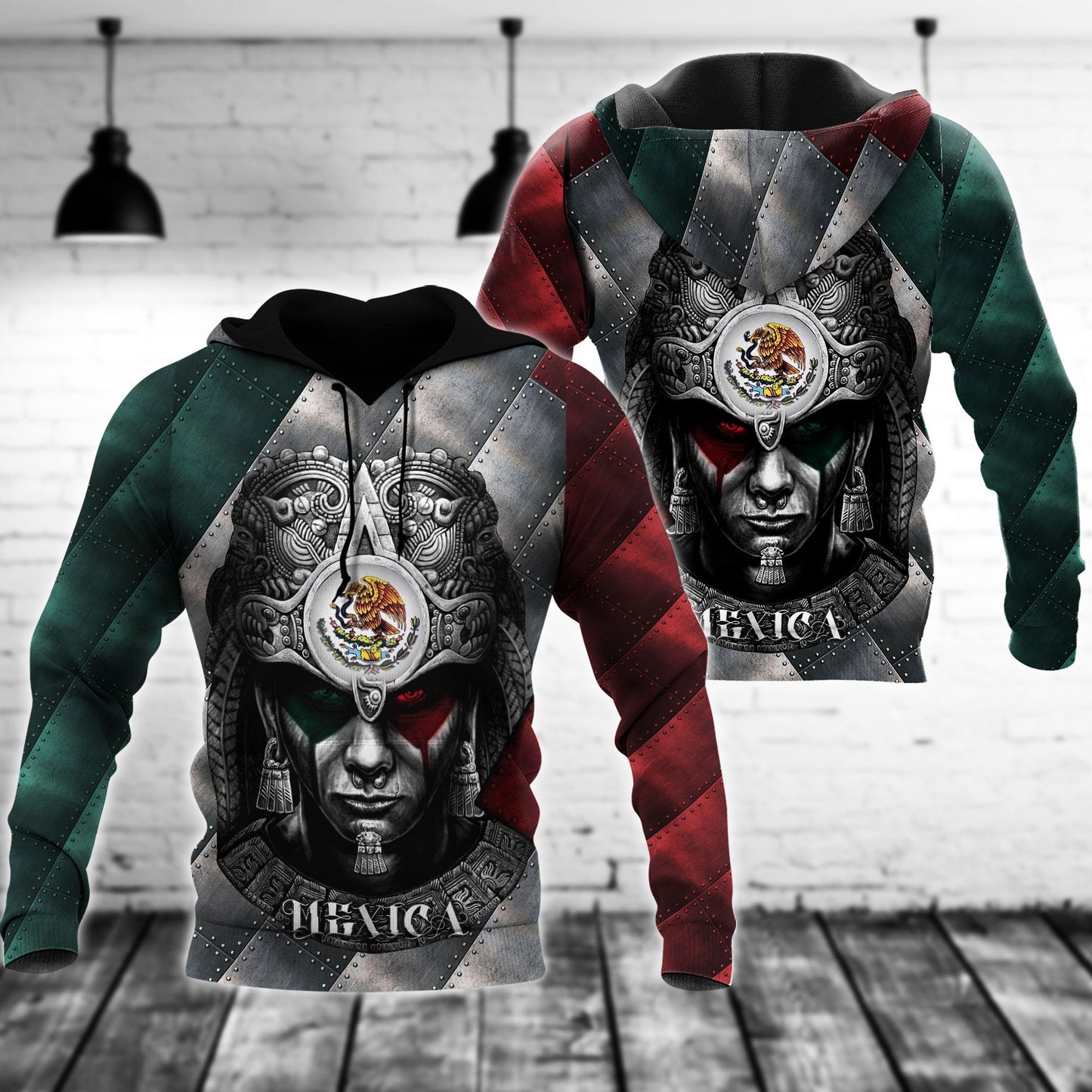 Aztec Warrior Mexico Red Blue - 3D Hoodie2