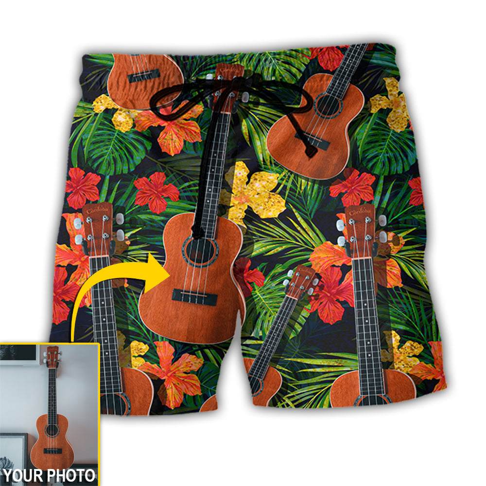 Guitar Various Style Tropical Floral Custom Photo - Beach Short