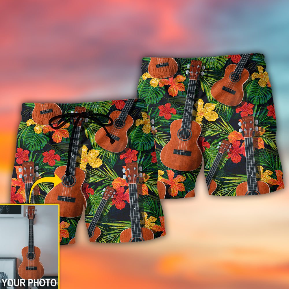 Guitar Various Style Tropical Floral Custom Photo - Beach Short