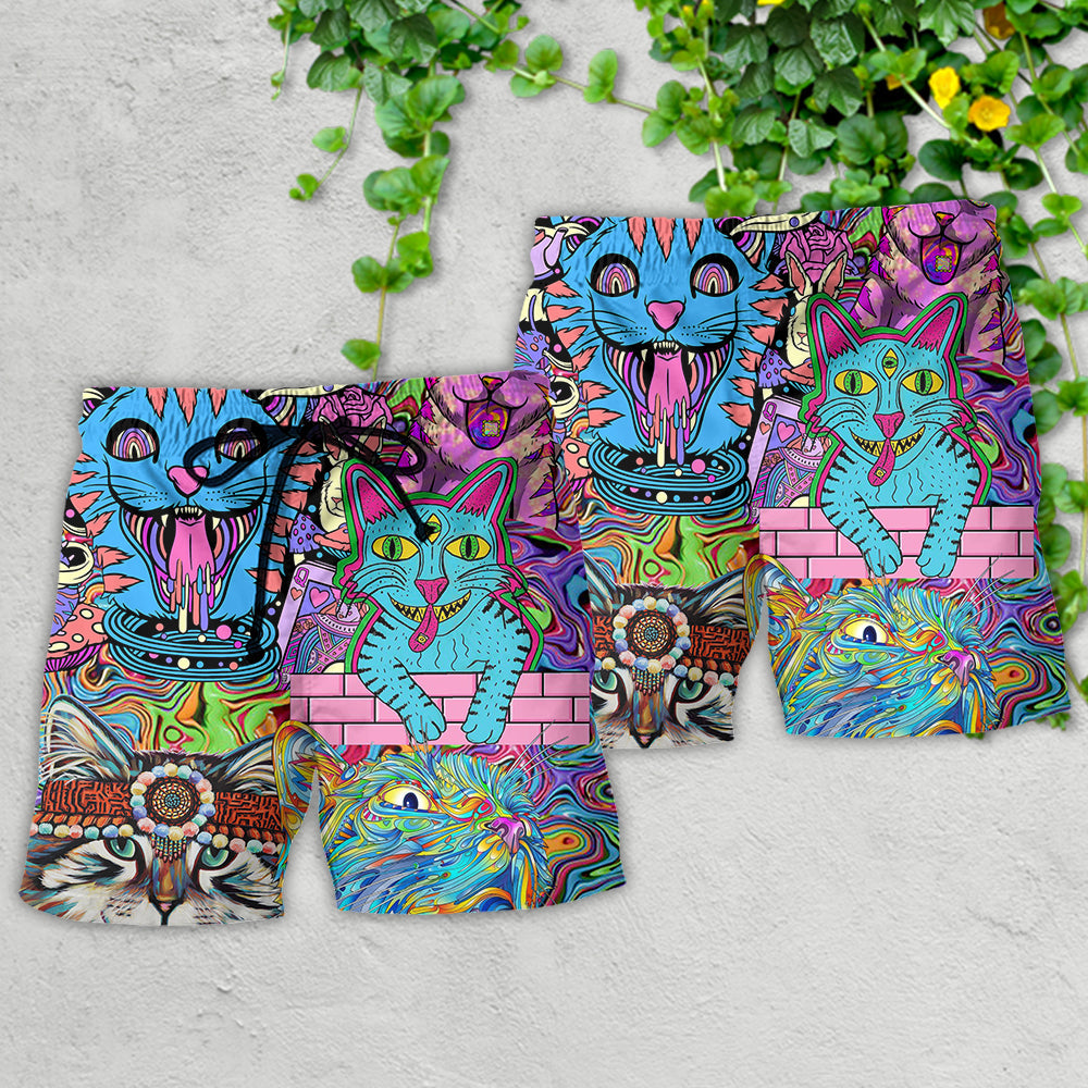Hippie Cat Wonderful World Art – Beach Short