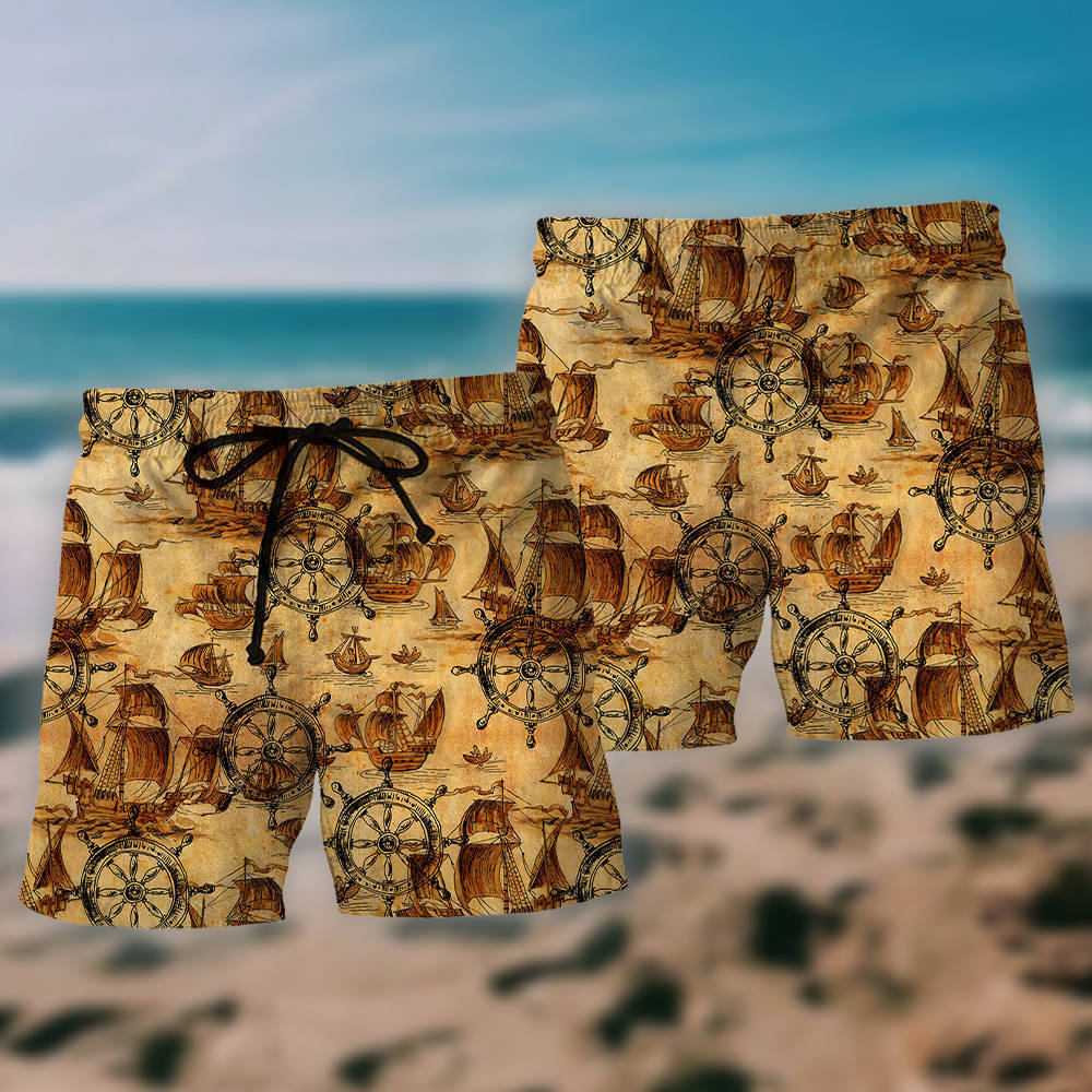 Vintage Ship Wheel Nautical Style – Beach Short