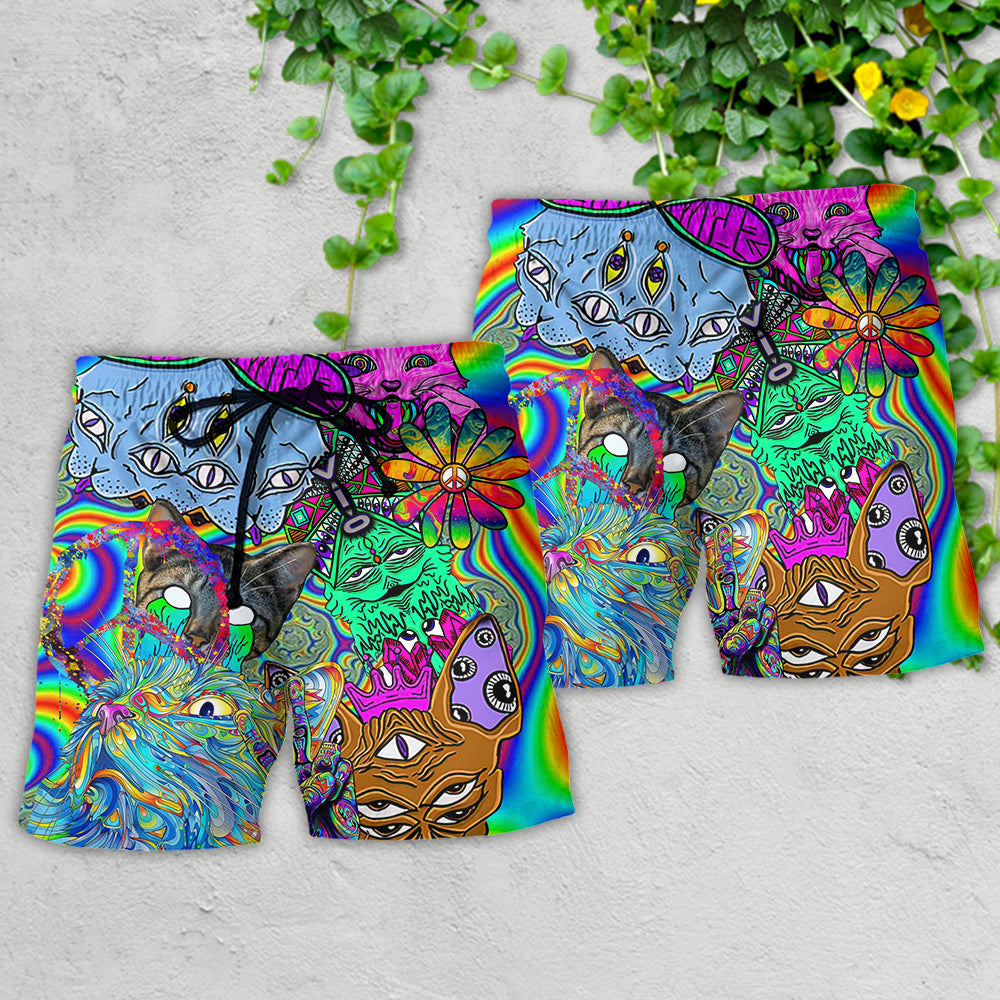 Hippie Cat Trippy Mind Art – Beach Short