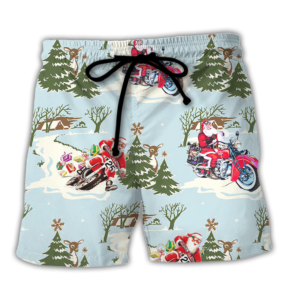 Santa Driving In Snow Forest – Beach Short