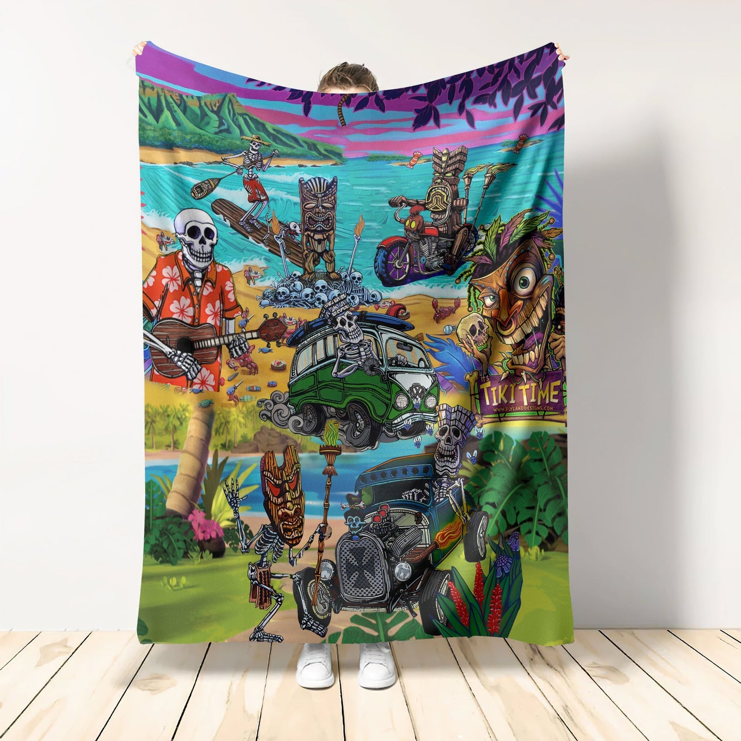 Skull And Tiki Summer Vibe Flannel Blanket For Soft Bed Couch And Home Comfort