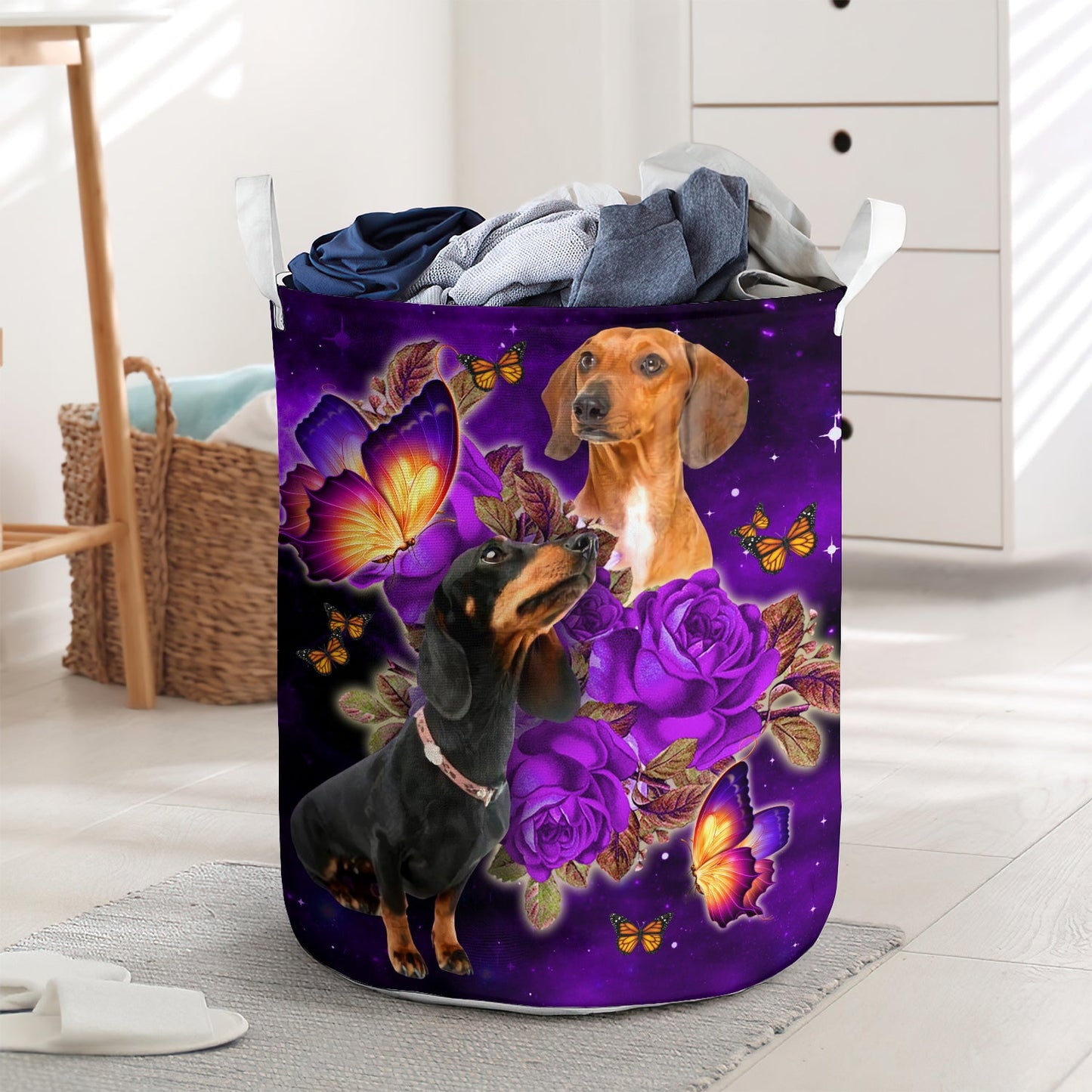 Baby dachshund butterfly - Laundry basket - LAUB06TNH280222-Owls Matrix