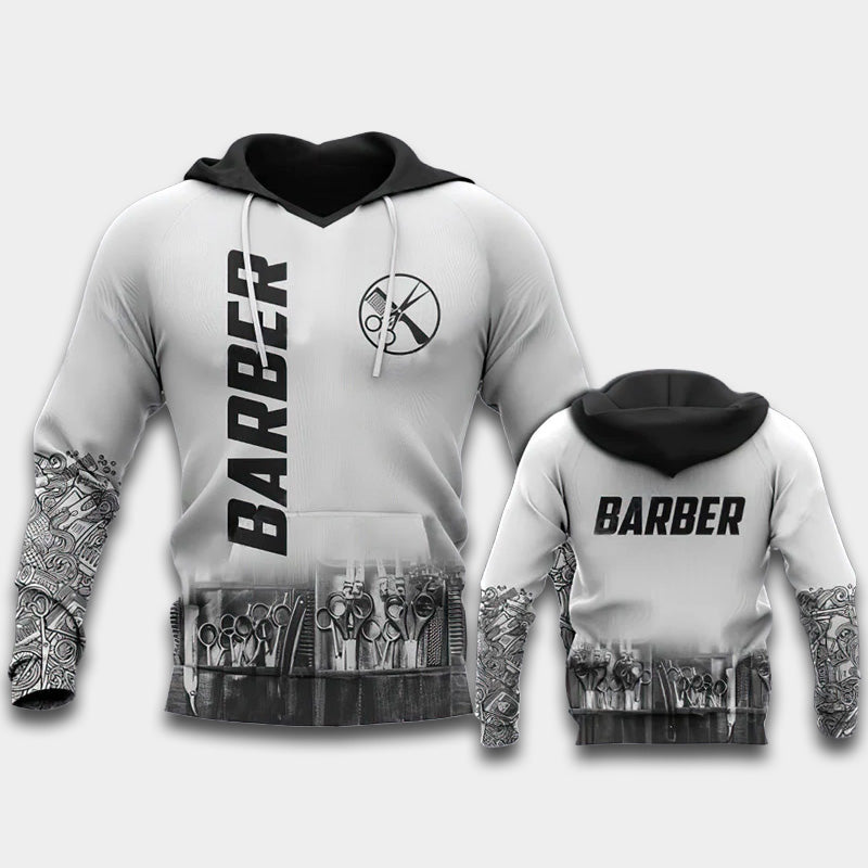 Barber Life White Art – 3D Hoodie