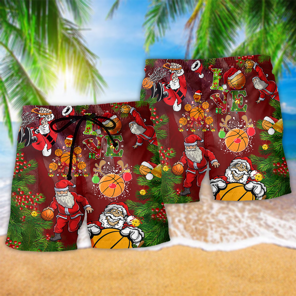 Basketball Santa Holiday Sports Art – Beach Short