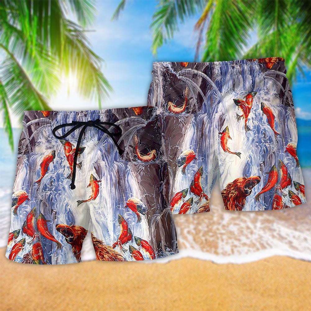 Bear Waterfall Fishing Art – Beach Short