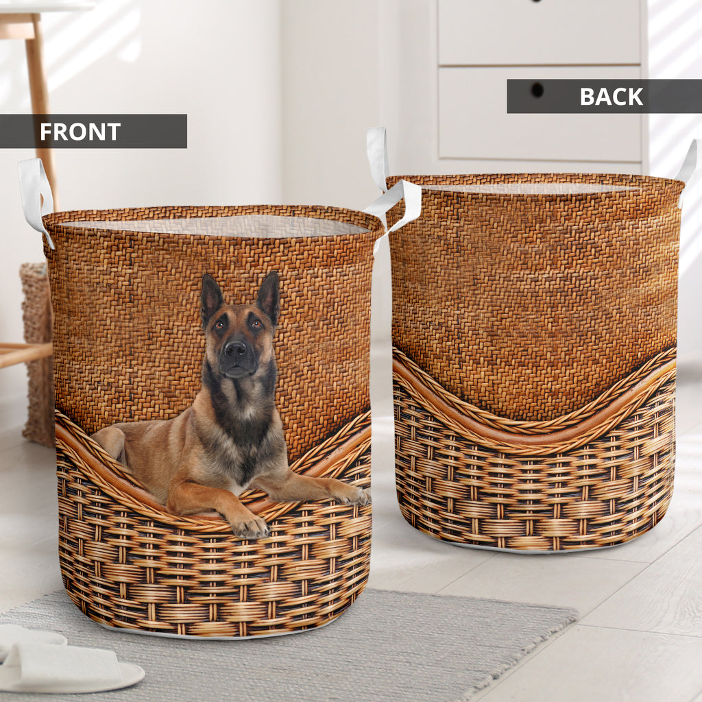 Belgian Malinois Dog Rattan Teaxture - Laundry Basket - Owls Matrix LTD