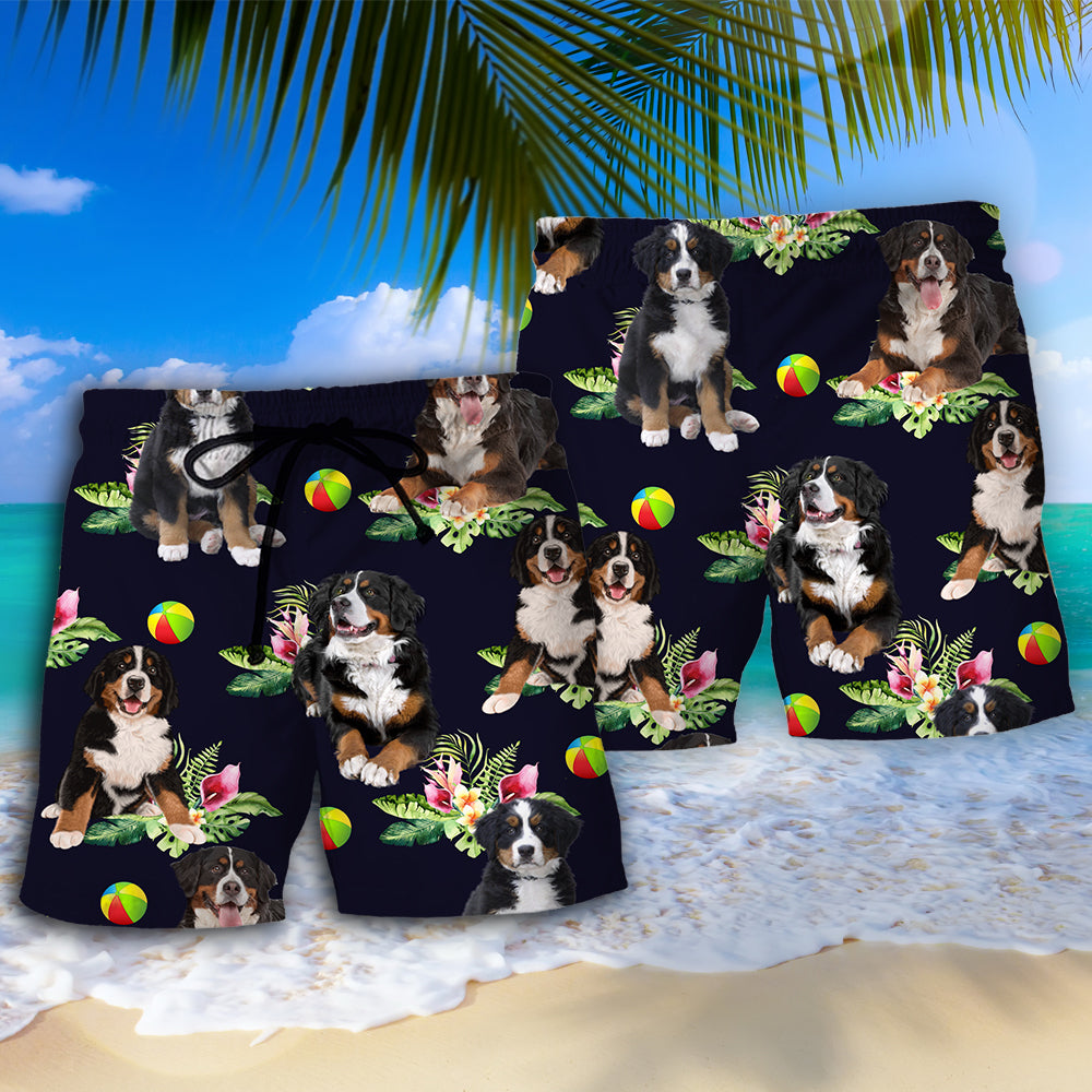 Bernese Mountain Dog Tropical Floral – Beach Short