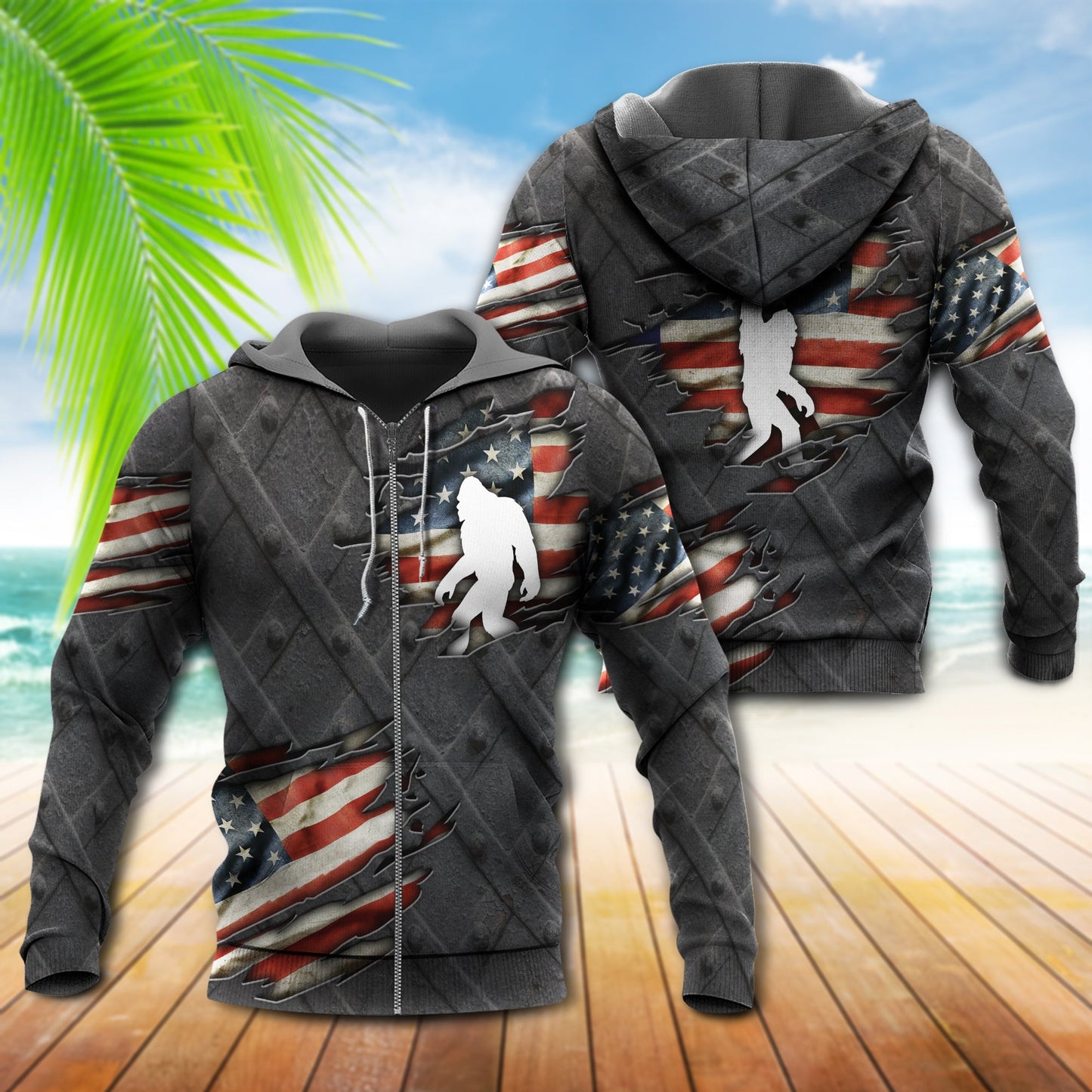 Bigfoot American Flag Humor - 3D Hoodie