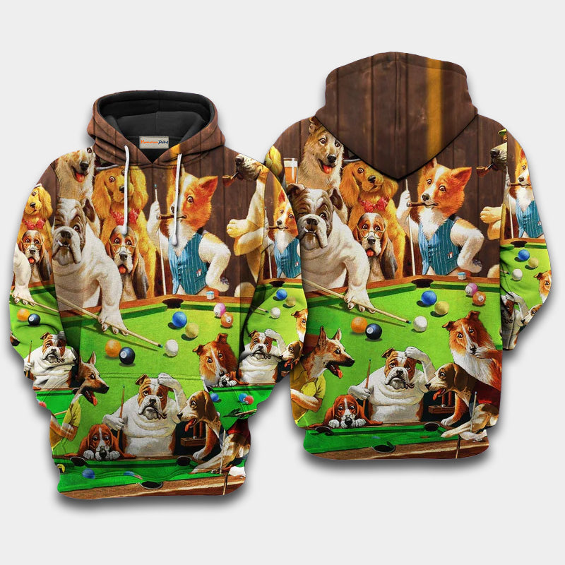 Billiard Dogs Playing Pool Art – 3D Hoodie