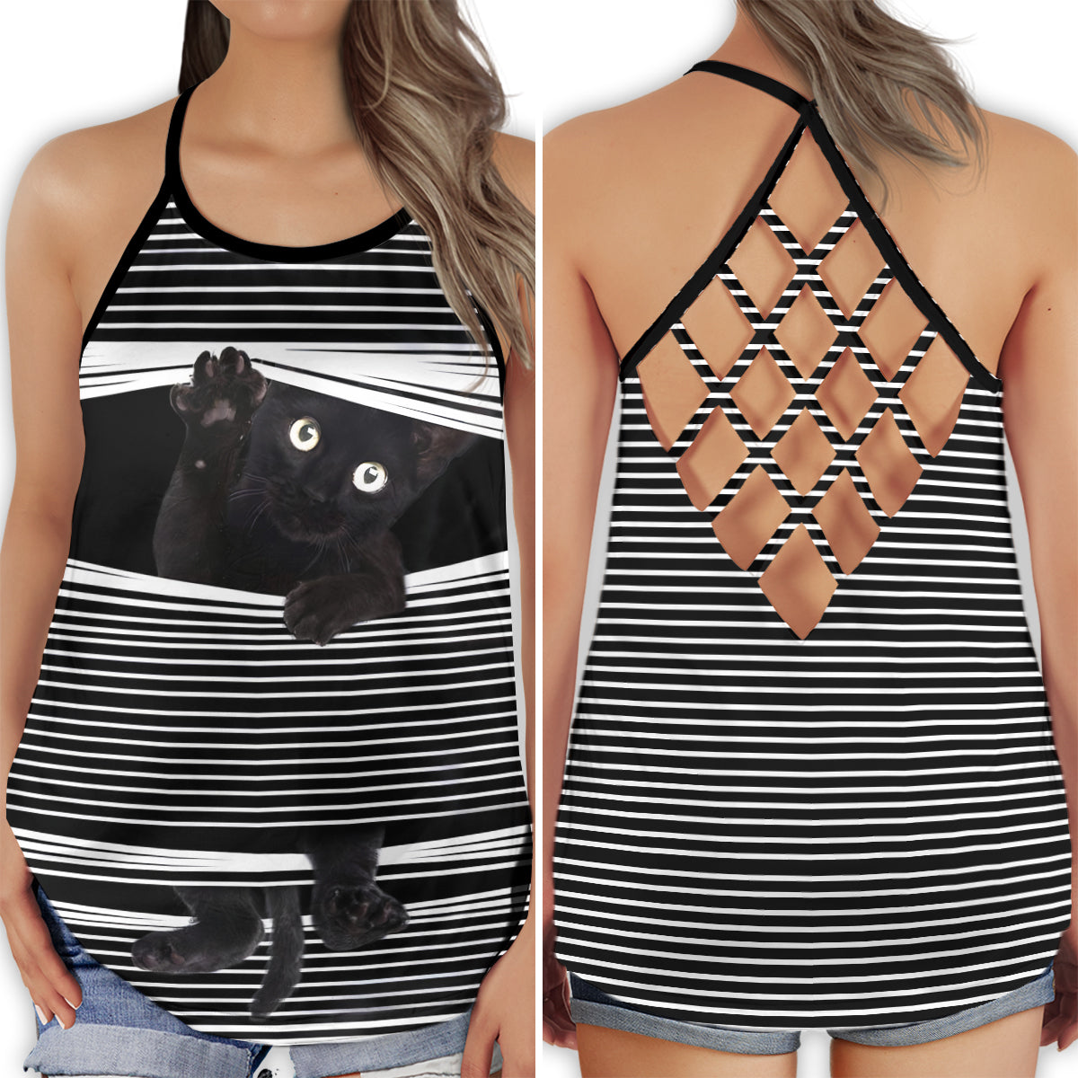 Black Cat Lover Mystery Charm - Hollow Tank Top
