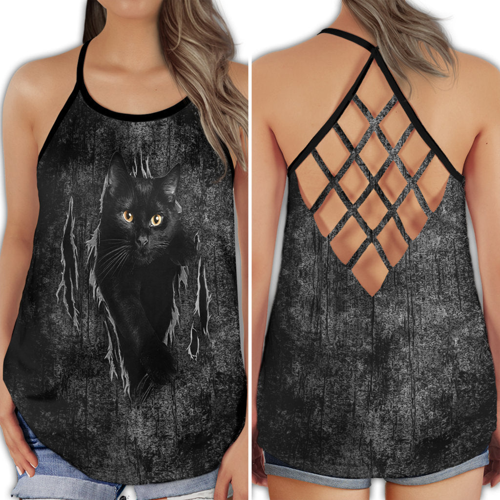 Black Cat Amazing Night Vibes Cute Animal Graphic - Hollow Tank Top
