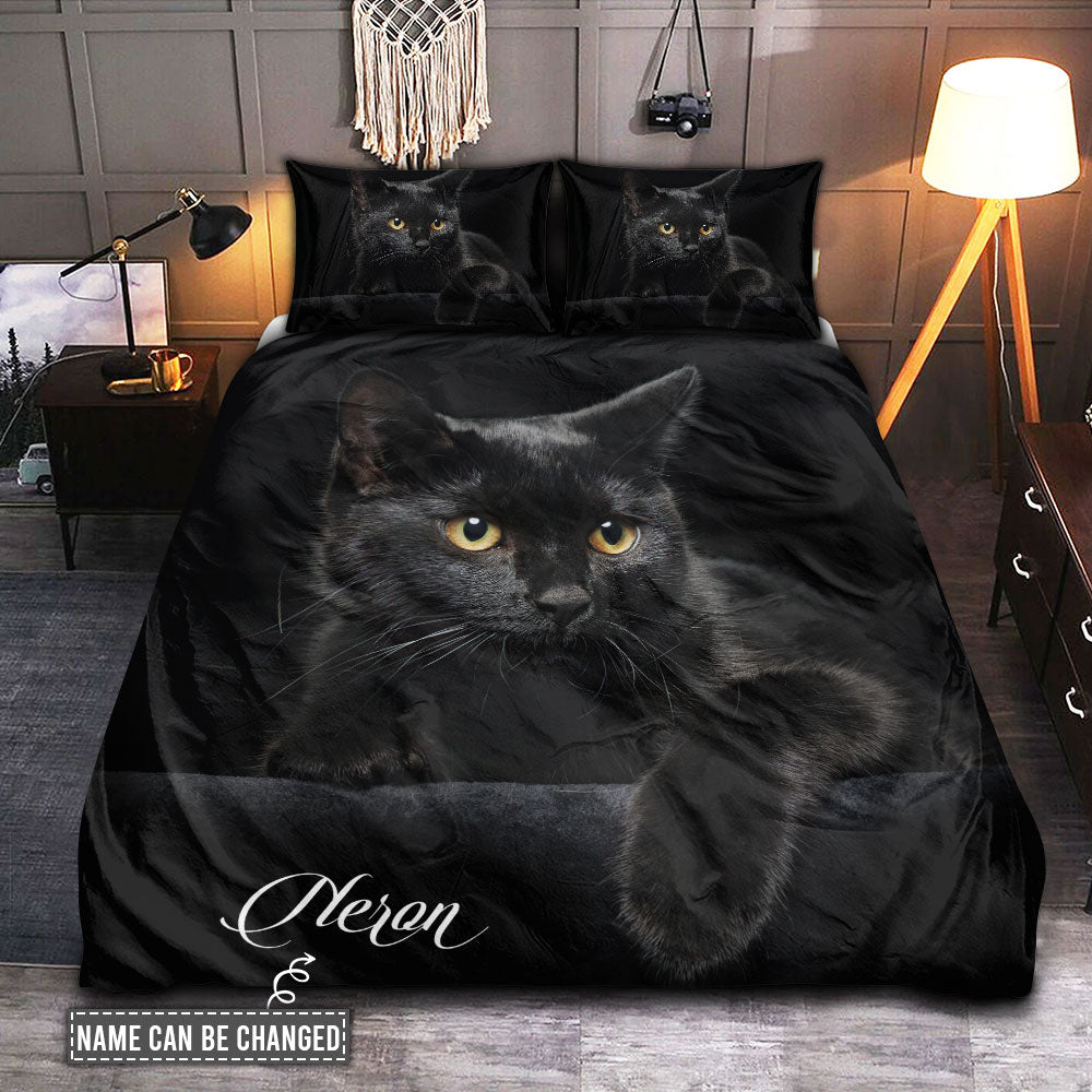 Black Cat Personalized Bedding Cover For Pet Lover Bedroom Decor