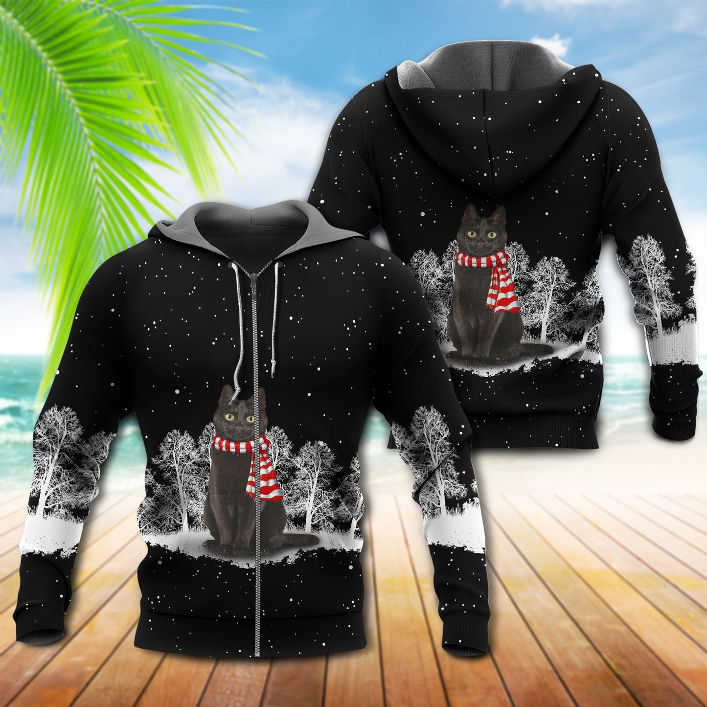 Black Cat Snowy Night Style - 3D Hoodie