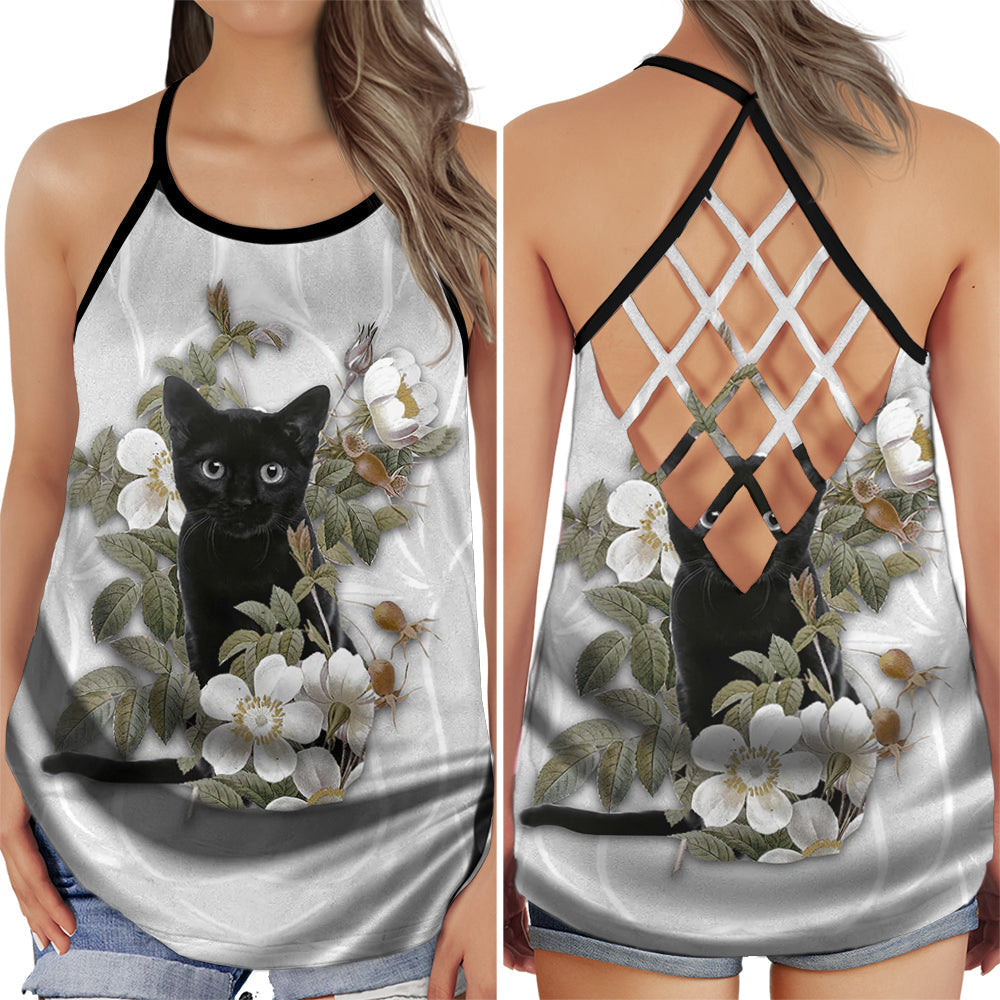 Black Cat Floral Peaceful Summer Collection – Hollow Tank Top