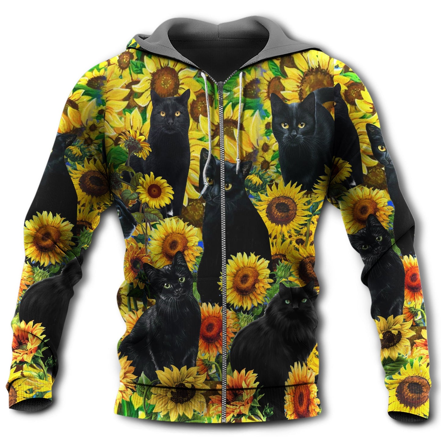 Black Cat Sunflower Love Art – 3D Hoodie
