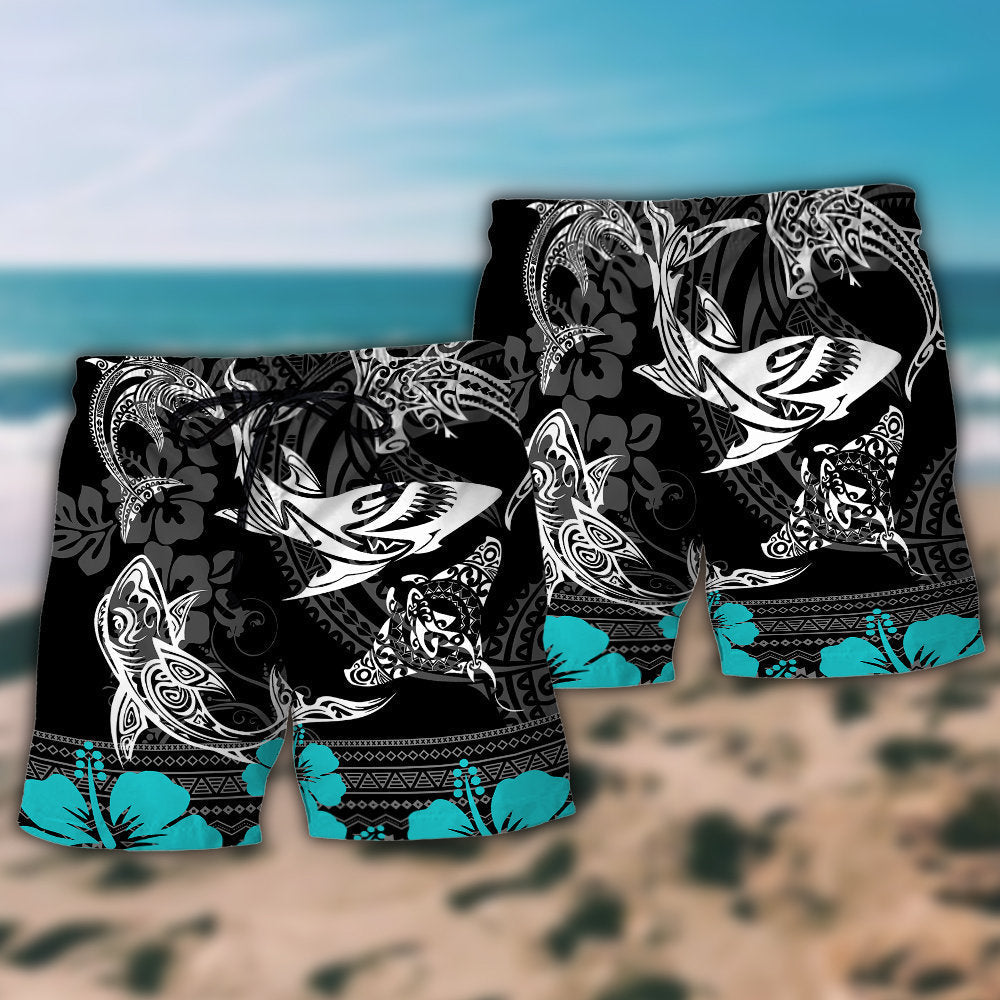 Blue Ocean Shark Pattern – Beach Short