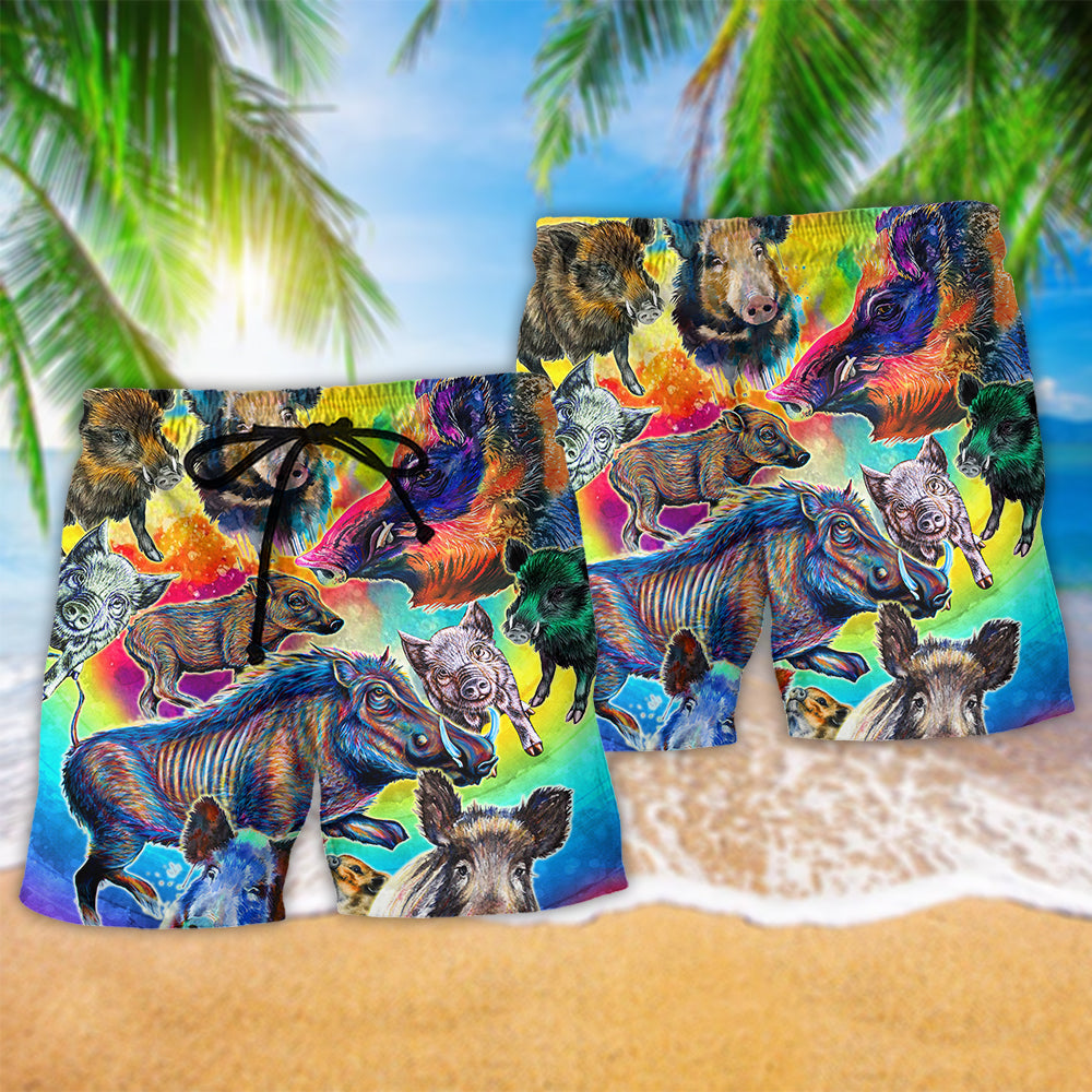 Colorful Wild Boar Art – Beach Short