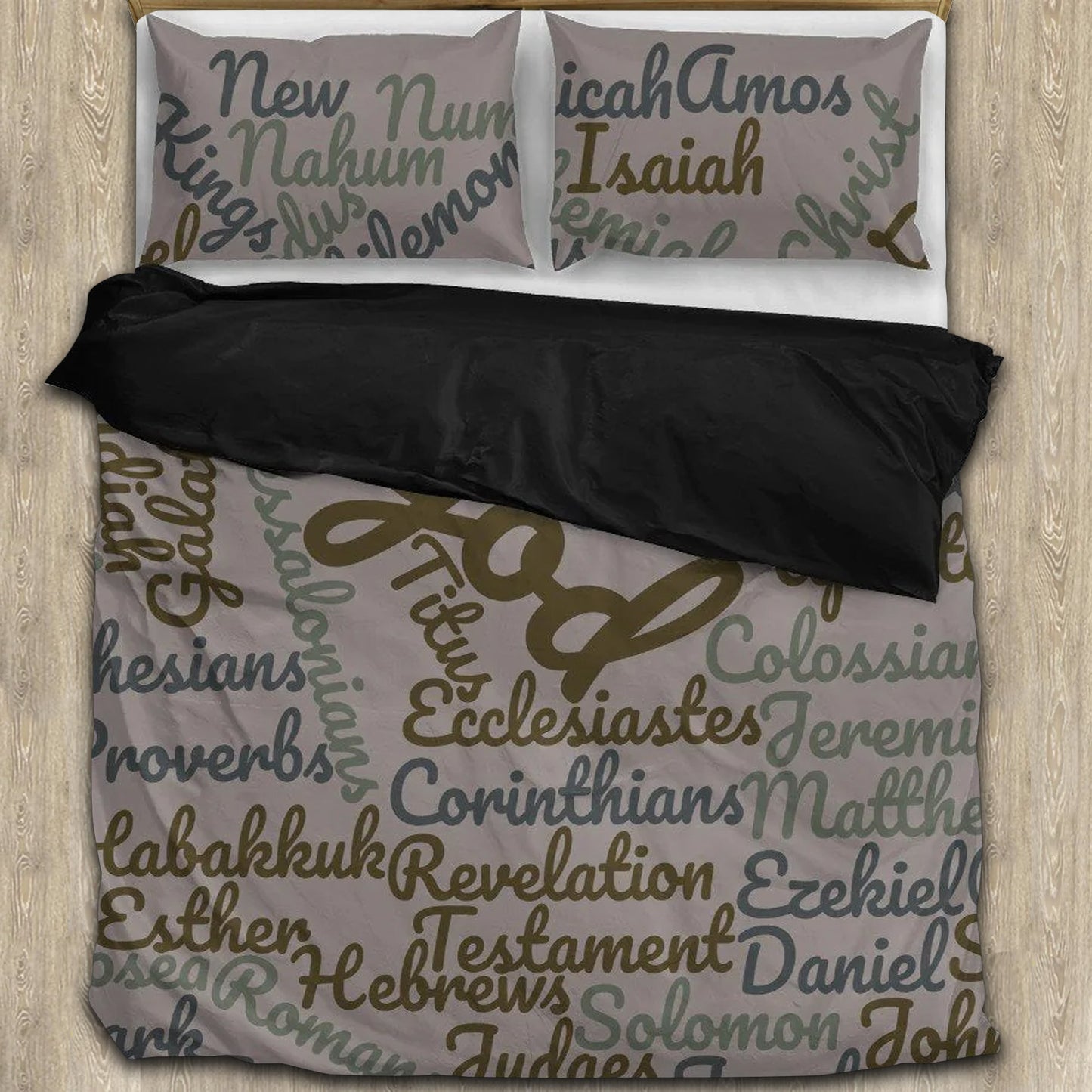 Gray Holy Bible Books Black Bedding Cover For Faith Bedroom Decor