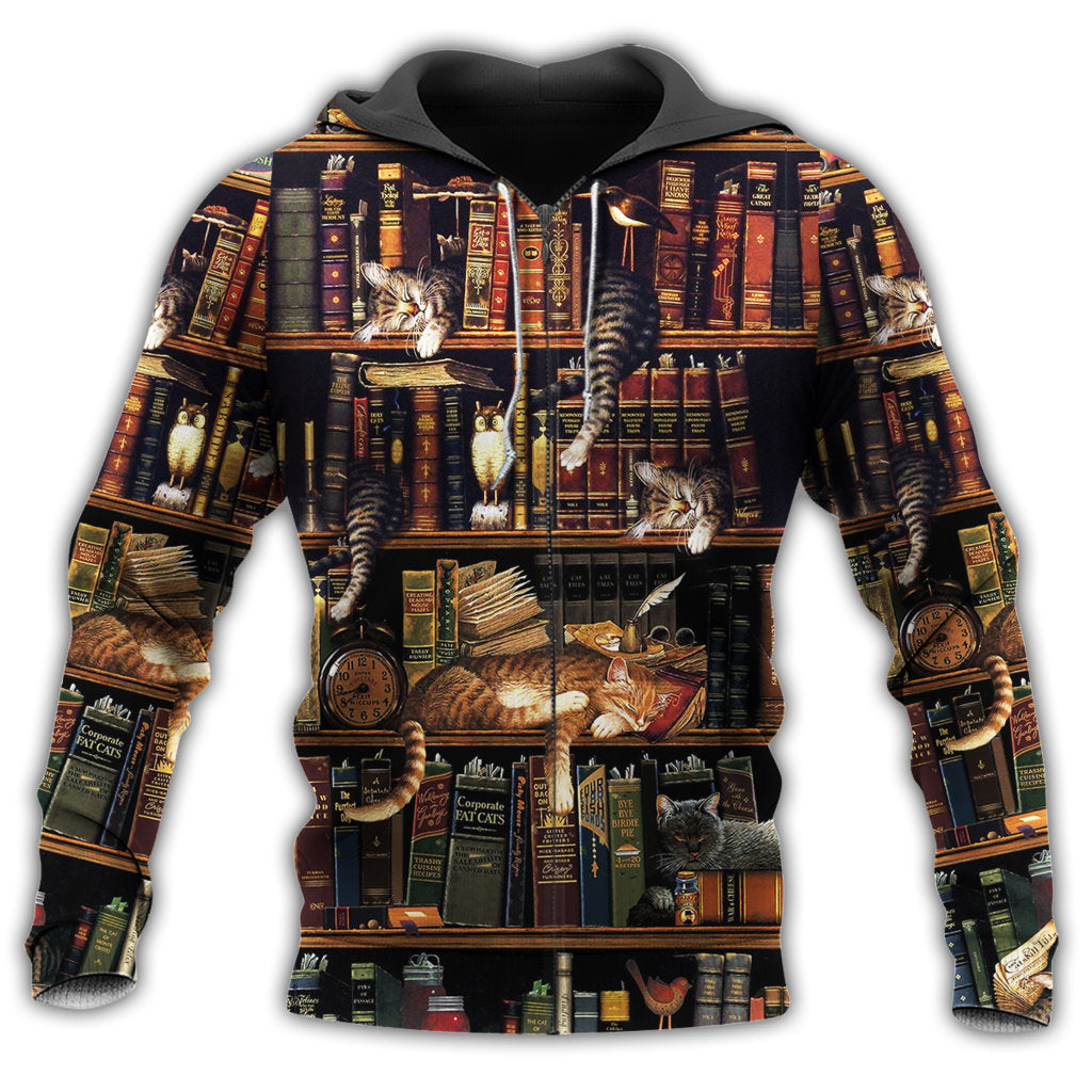 Book And Cat Sleeping Bookshelf - 3D Hoodie2