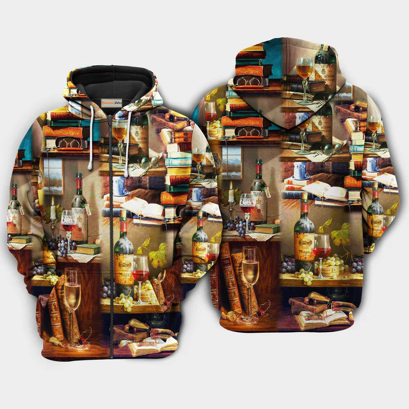 Books And Fine Drink Quote Art – 3D Hoodie