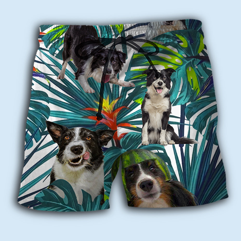 Border Collie Tropical Leaf Dog Lover – Beach Short