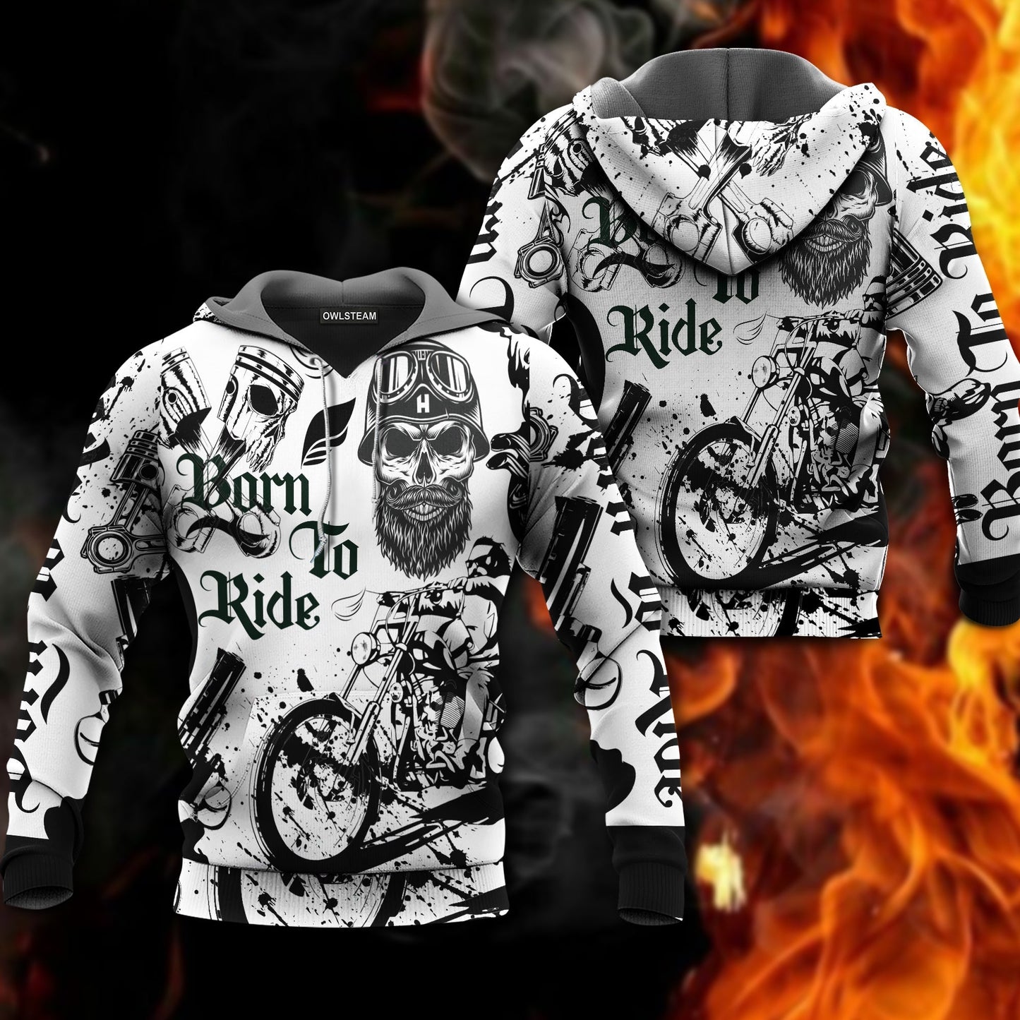 Born To Ride Motorcycle Black White - 3D Hoodie2
