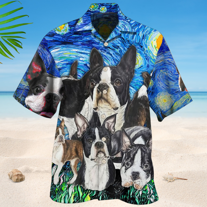 Boston Terrier Starry Night Art Style – Hawaiian Shirt