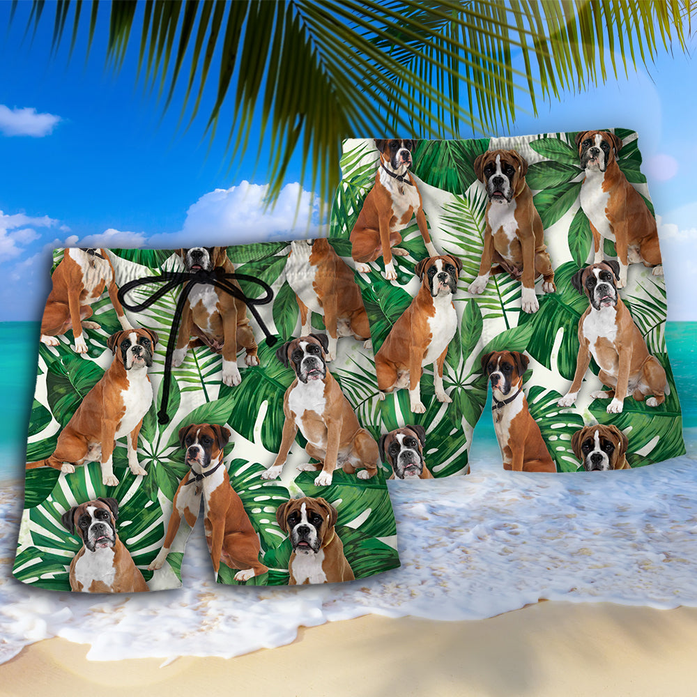 Boxer Dog Tropical Leaf - Beach Short