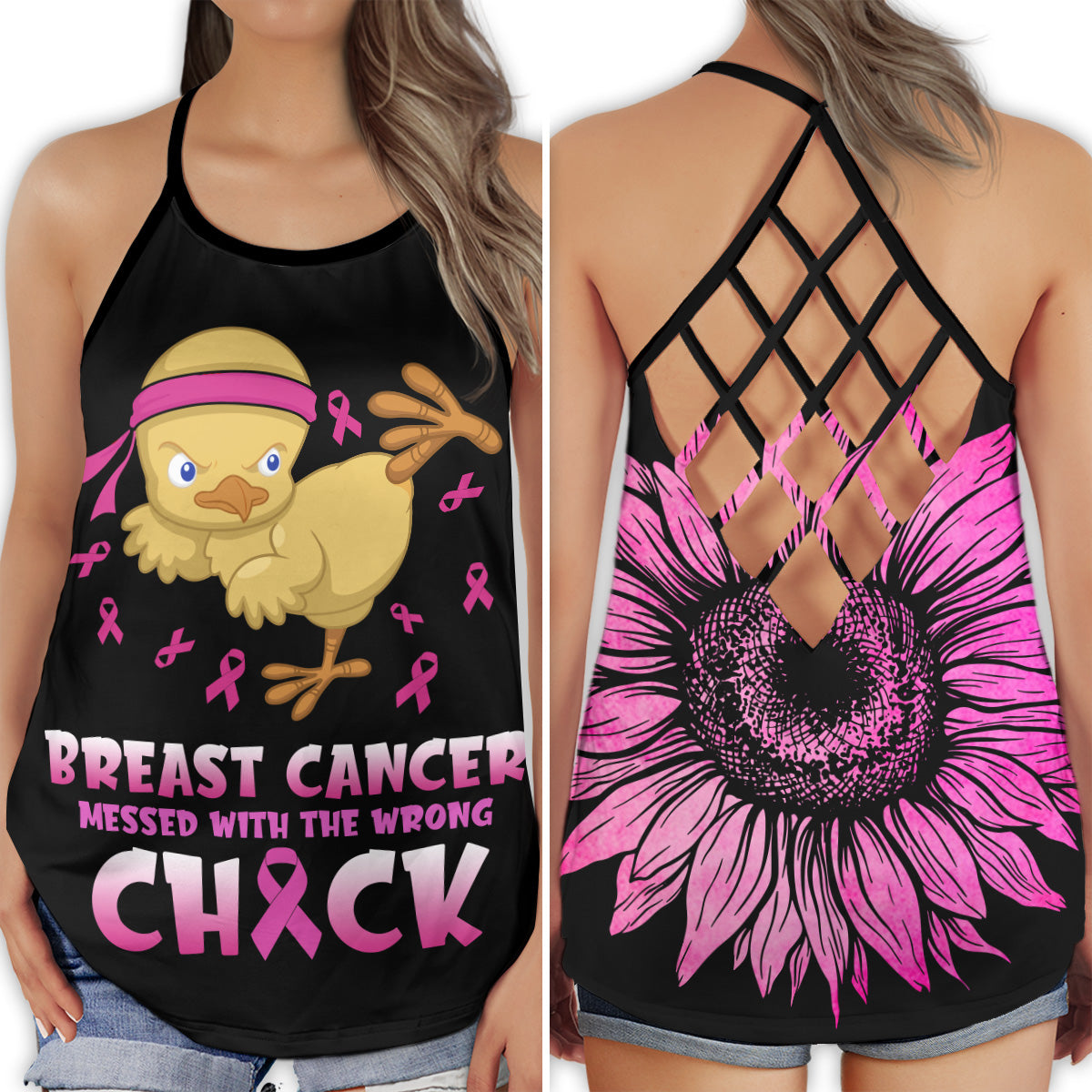 Breast Cancer Awareness Cute Chick Pink Ribbon Edition – Hollow Tank Top