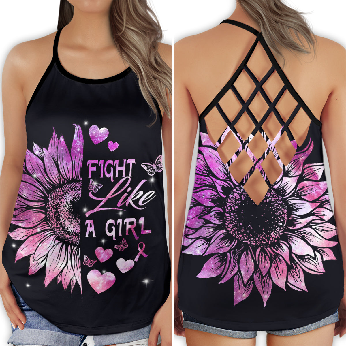 Breast Cancer Fighter Floral Collection – Hollow Tank Top