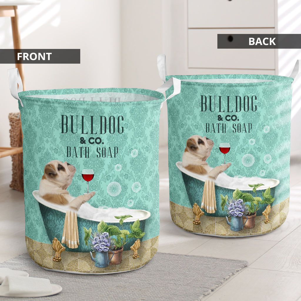 Bulldog And Bath Soap - Laundry Basket - Owls Matrix LTD
