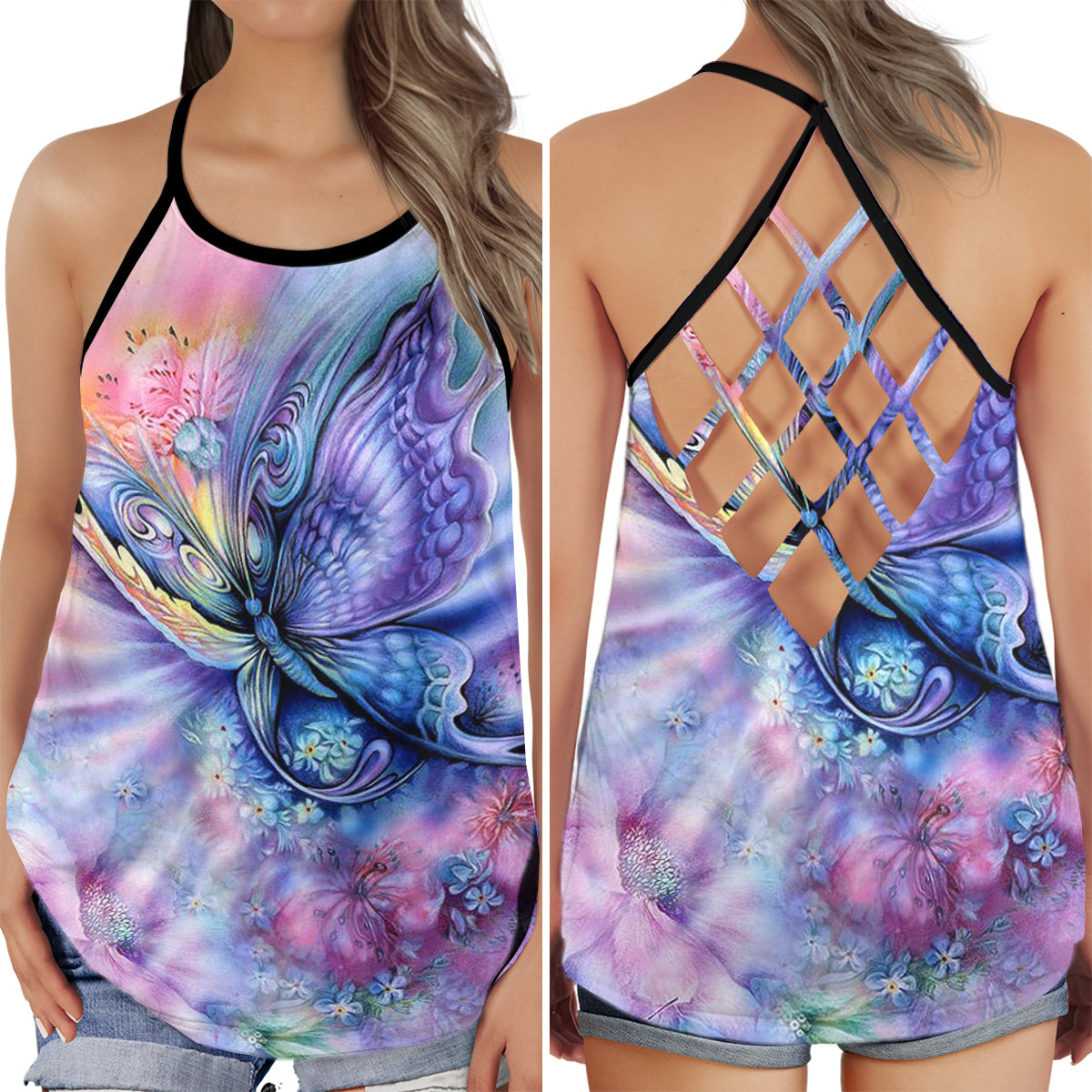 Butterfly Flowers Peace Love Vibes - Hollow Tank Top