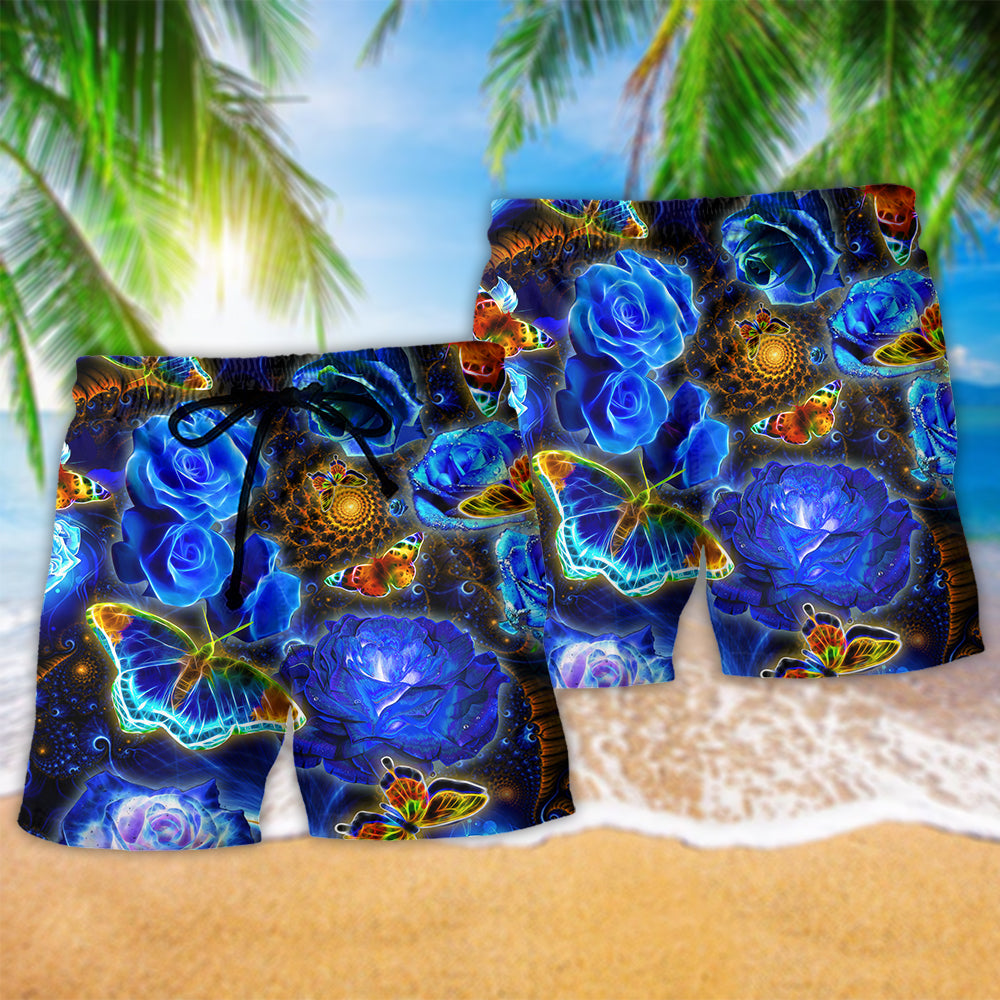 Glowing Blue Rose Butterfly – Beach Short